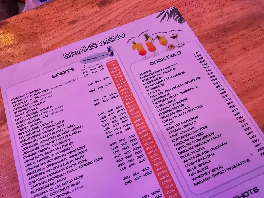 ARK beach club, prețurile băuturilor