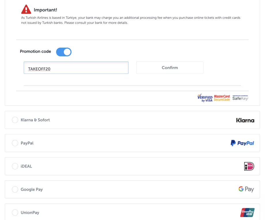 Cod promoțional Turkish Airlines