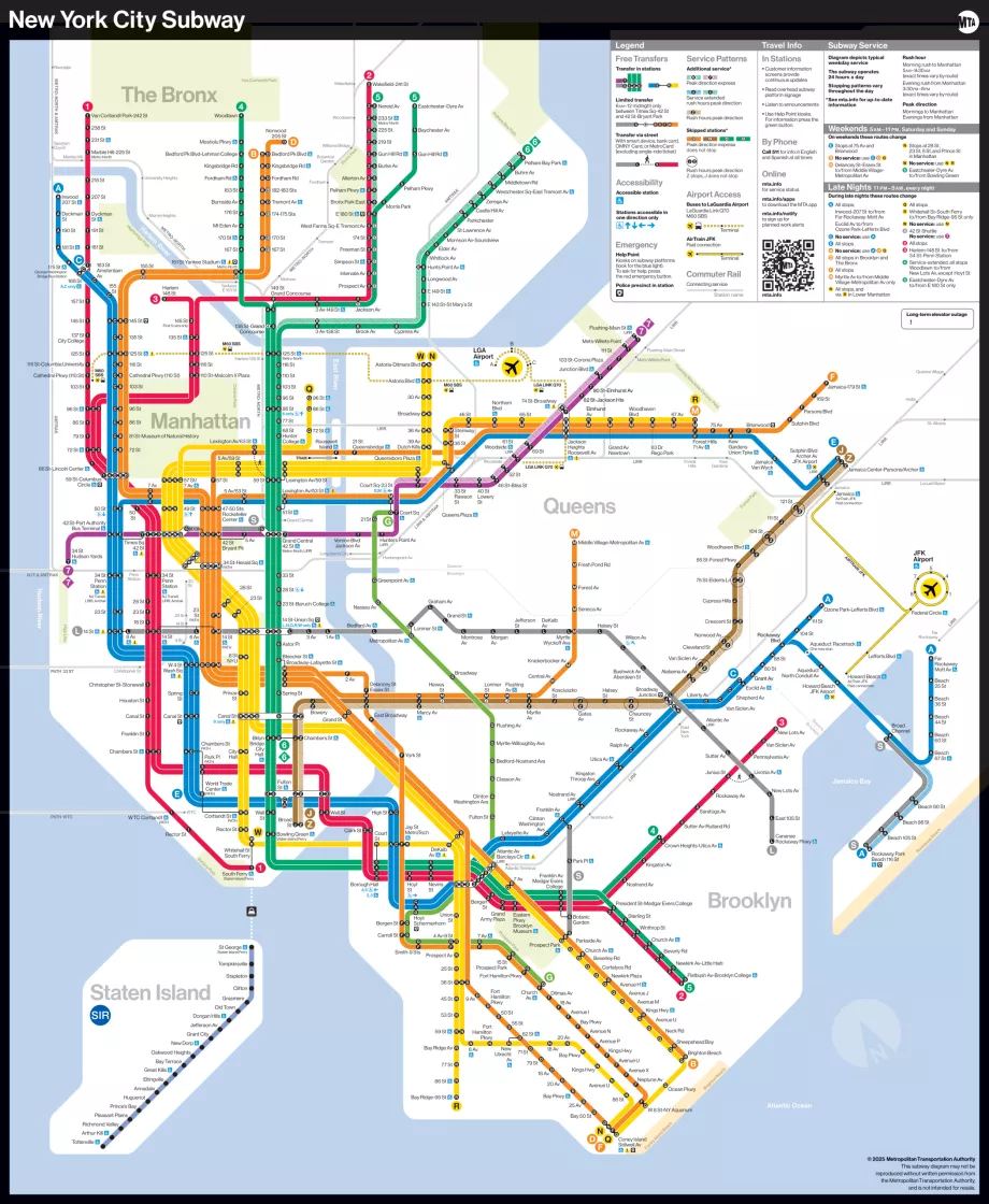 Harta tuturor liniilor de metrou din New York City