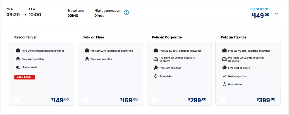 Clase de tarife FlyPelican