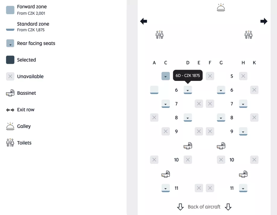 Harta locurilor și prețul de selecție a locurilor