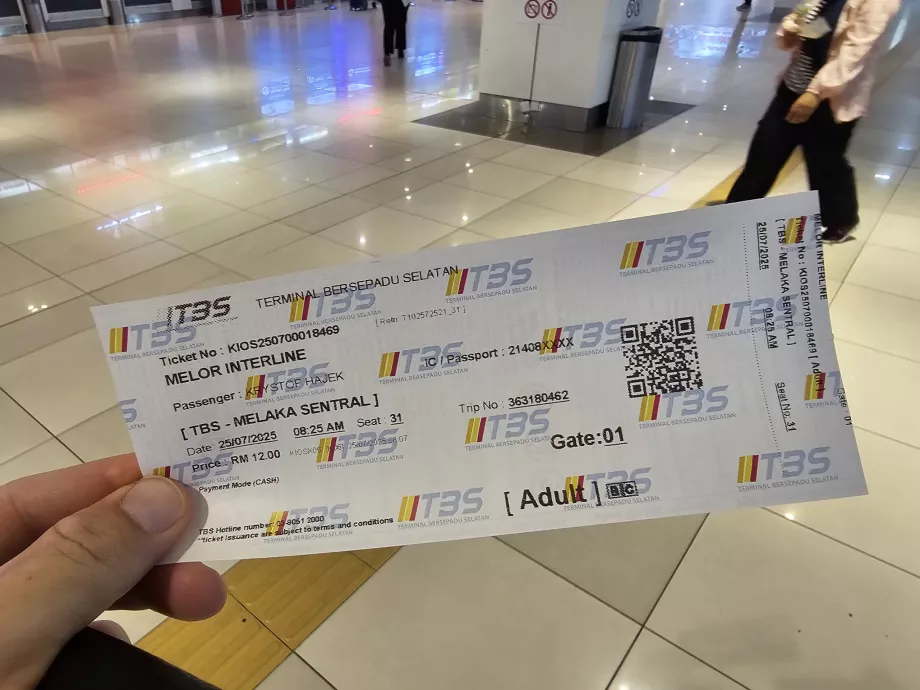 Bilet de autobuz pentru Malacca