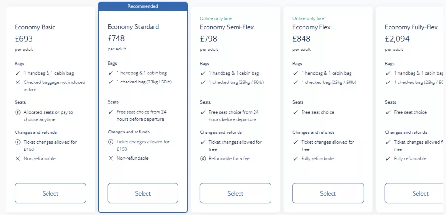 British Airways clase economice