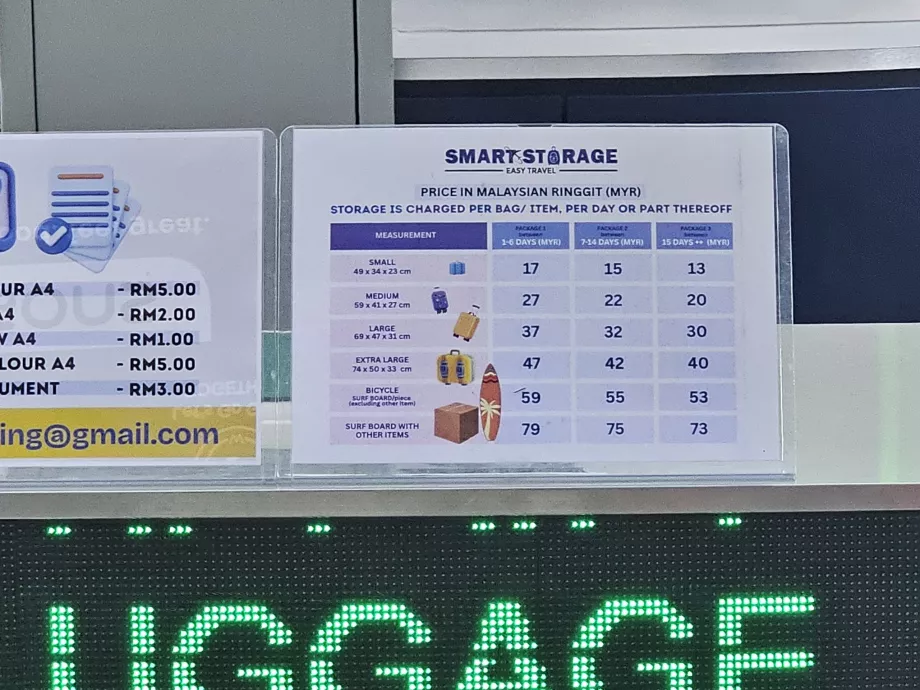Prețuri pentru depozitarea bagajelor