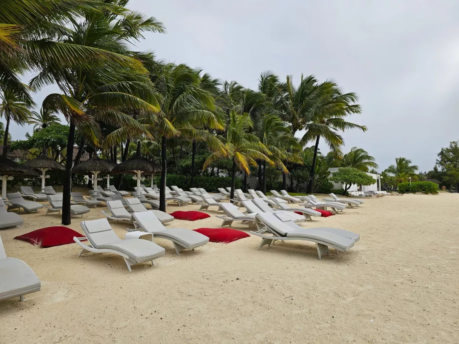 Șezlonguri pe plaja hotelului Veranda Palmar