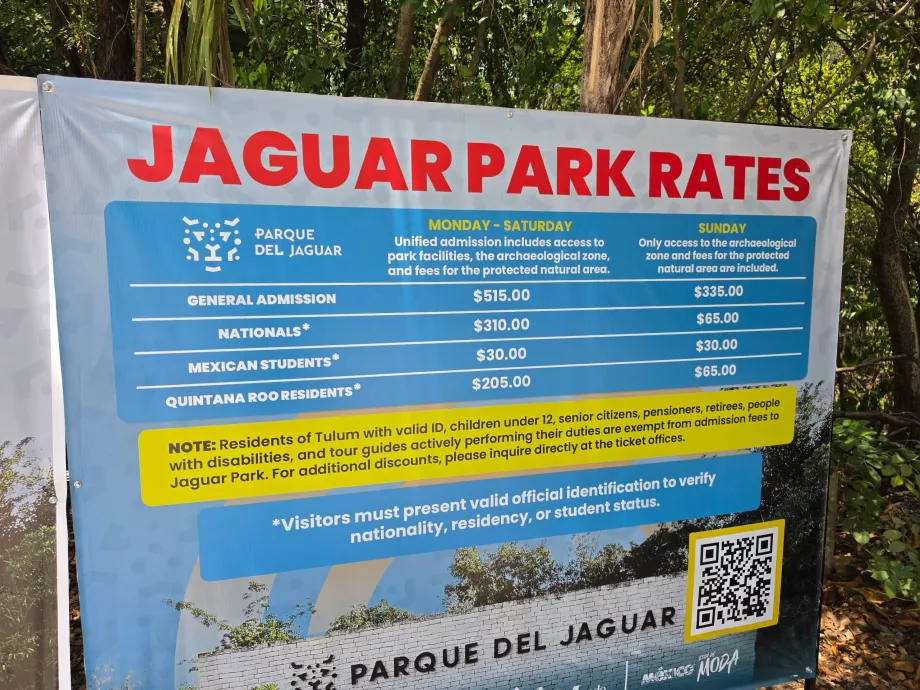 Situl arheologic din Tulum, prețuri de intrare