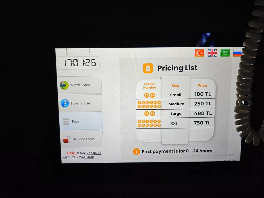 Lista de prețuri pentru depozitarea bagajelor