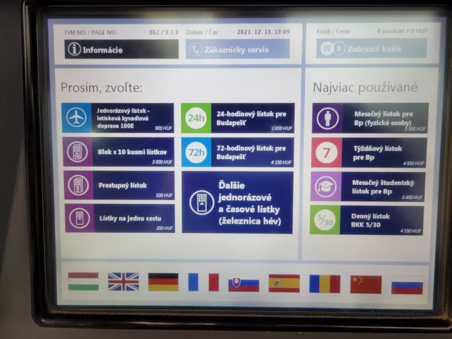Selectarea biletelor în slovacă