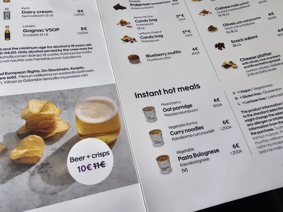 Mostră de meniu, Finnair