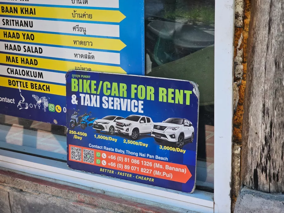 Prețuri pentru închirierea scuterelor și a mașinilor