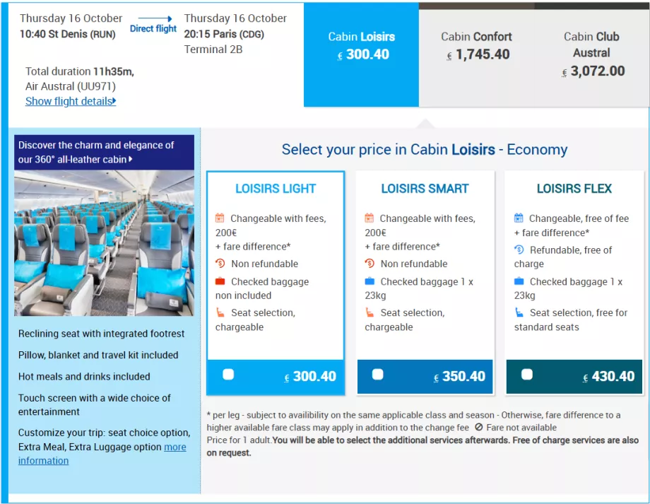 Clase de tarife Air Austral