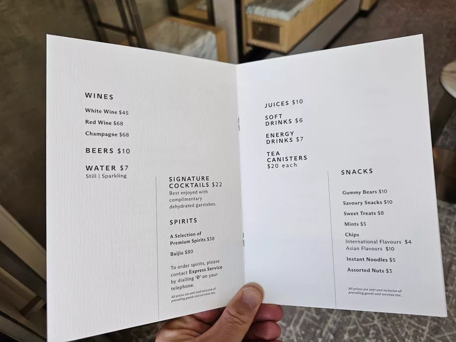 Lista de prețuri pentru minibar