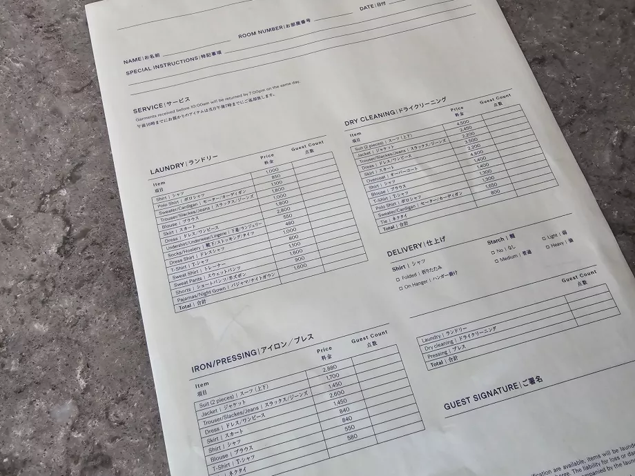 Prețuri pentru serviciul de spălătorie