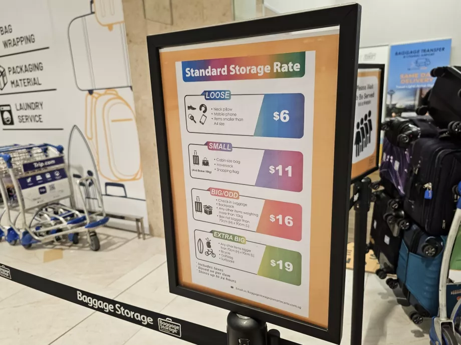 Lista de prețuri pentru depozitarea bagajelor