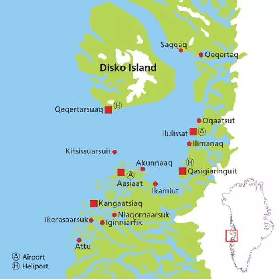 Harta orașelor din Disko Bay
