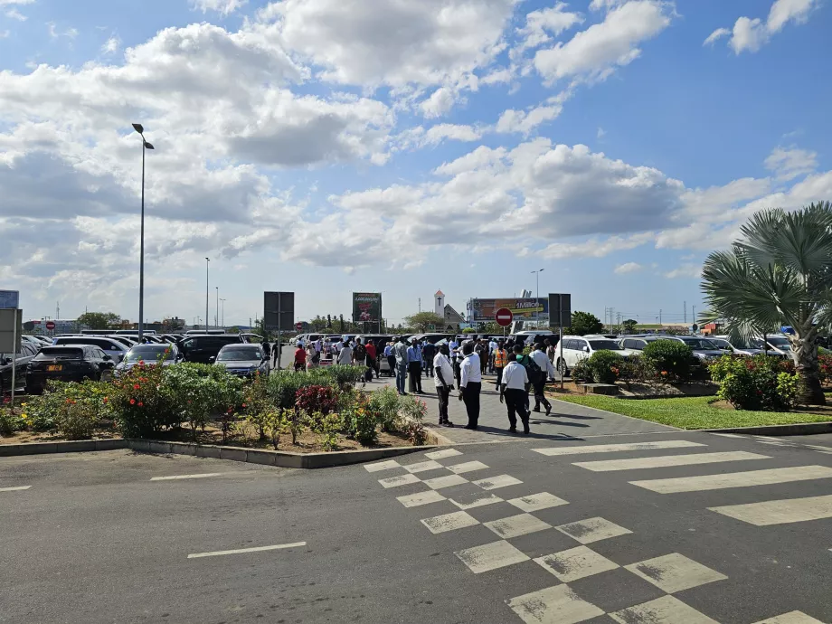 Șoferi de taxi în fața Terminalului 3
