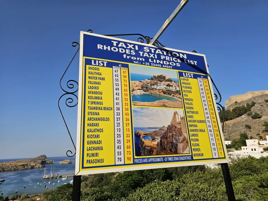 Tarife de taxi din Lindos