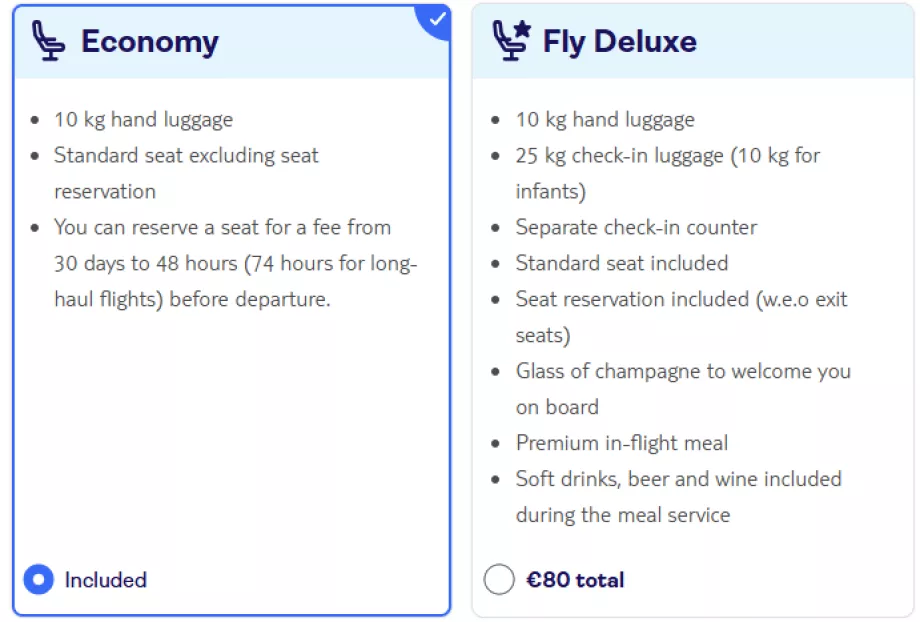 Tui fly Belgia, tarife