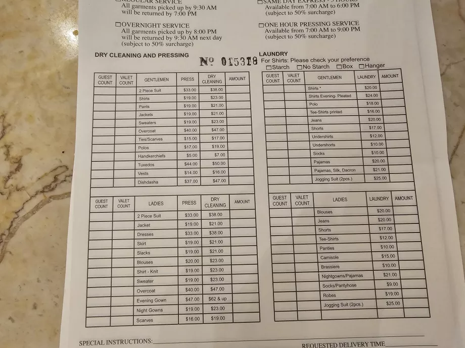 Prețuri pentru serviciul de spălătorie