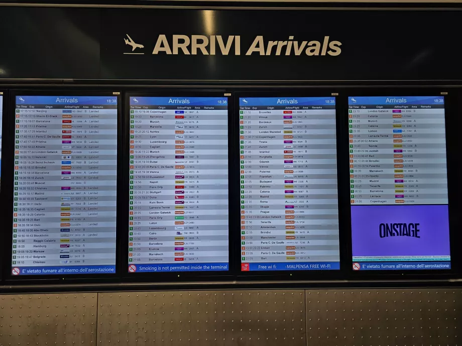 Bordul sosiri, Aeroportul Malpensa