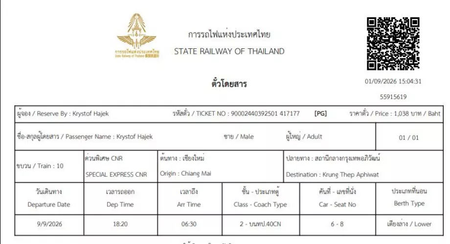 Bilet de tren în Thailanda