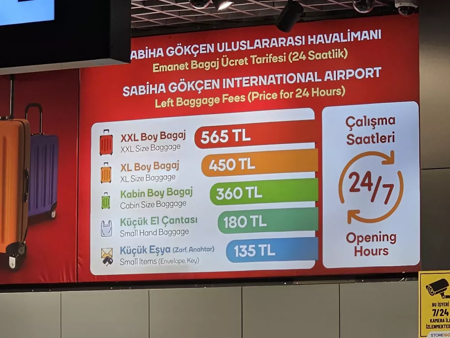 Lista de prețuri pentru depozitarea bagajelor, anul 2025