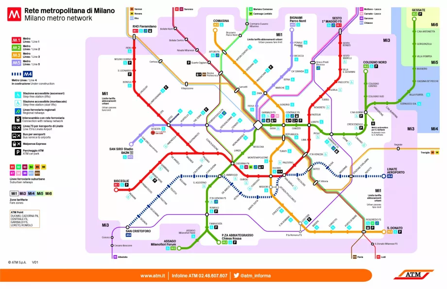 Harta metroului și a trenurilor S în Milano